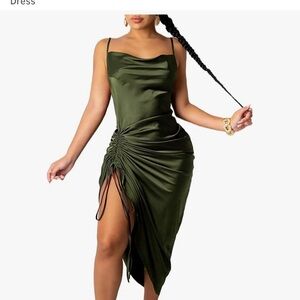 Xxxiticat Women's Sleeveless Spaghetti Strap Satin Midi Dress, Green Large